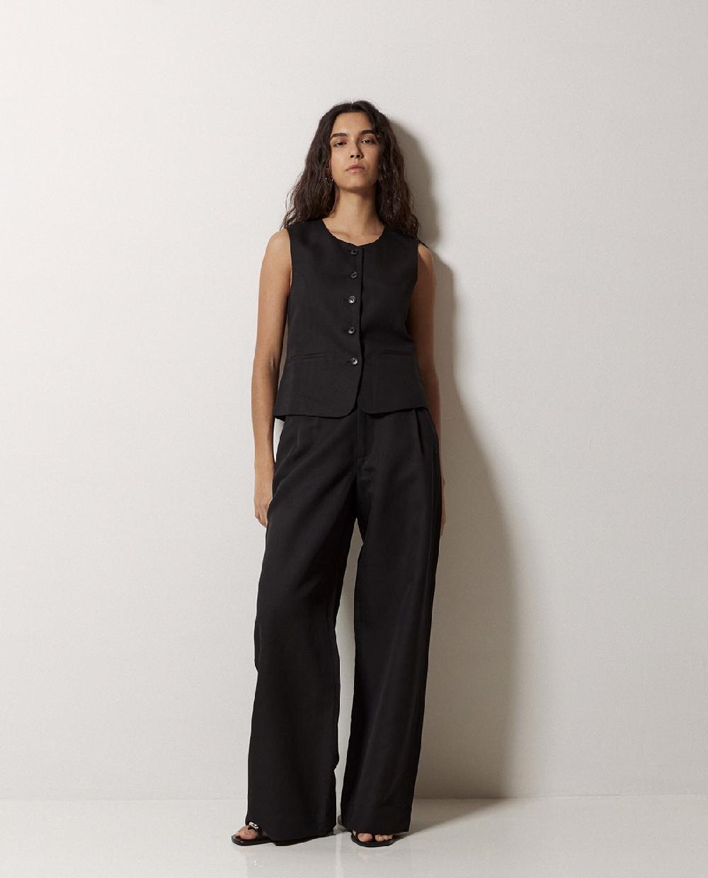 yerse Pantalones wide leg pinzas negro