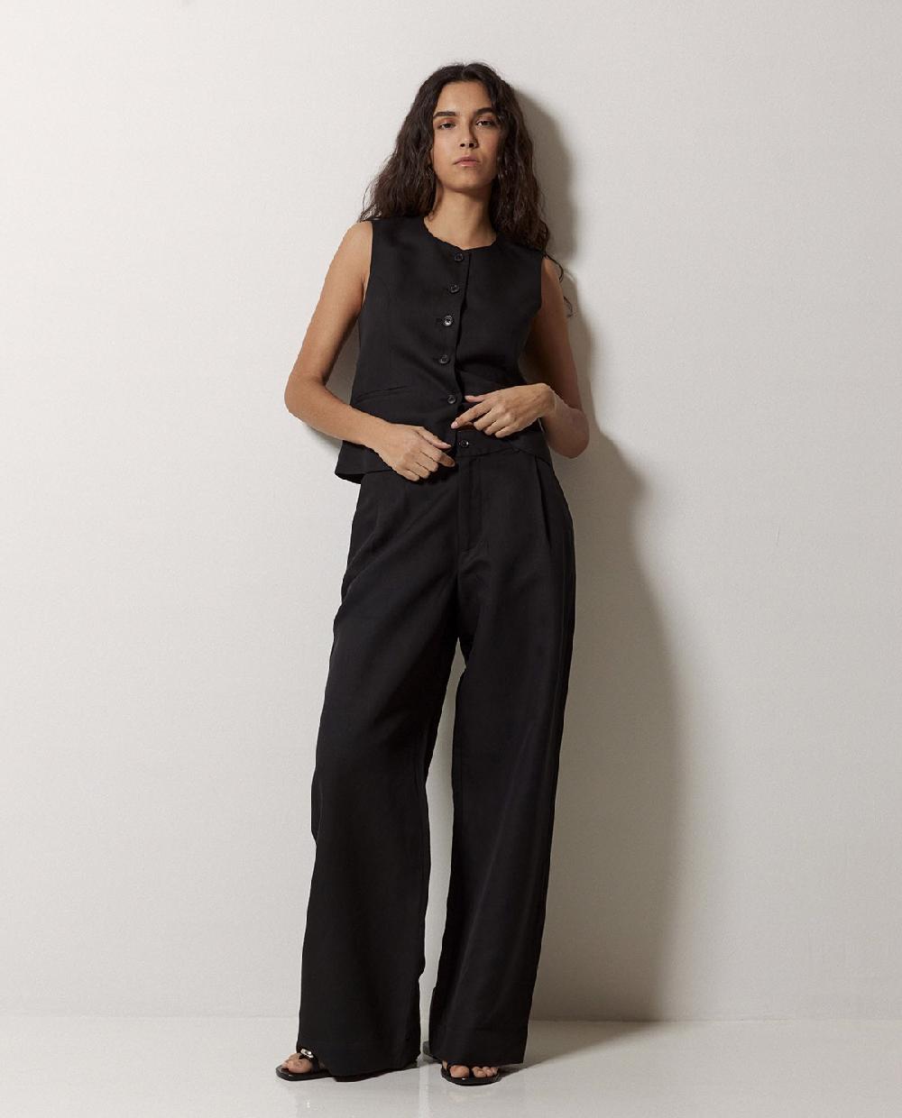 yerse Pantalones wide leg pinzas negro Superdescuento