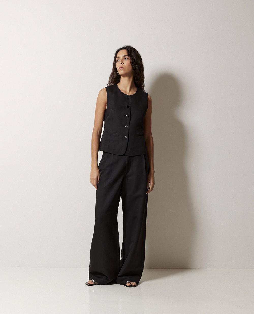 yerse Pantalones wide leg pinzas negro Superdescuento