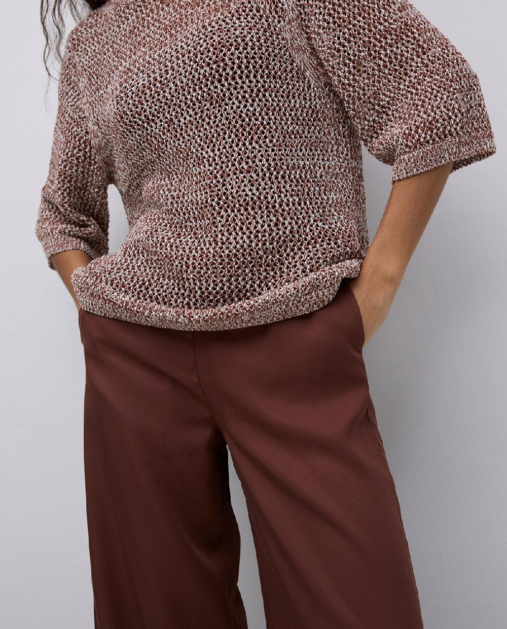 yerse Pantalones wide leg tencel chocolate Liquidación