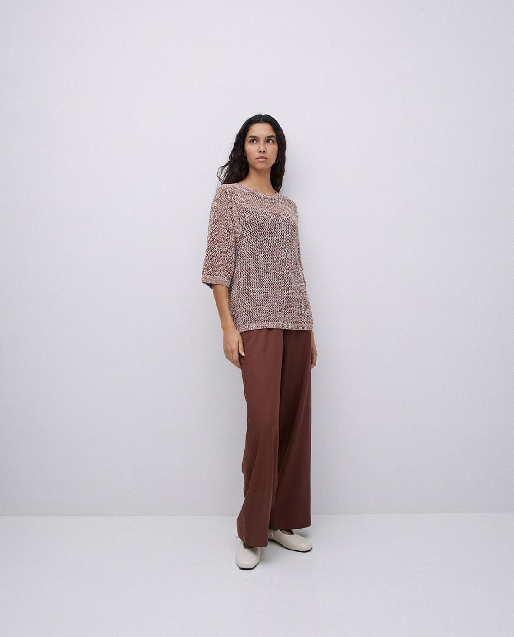 yerse Pantalones wide leg tencel chocolate Liquidación