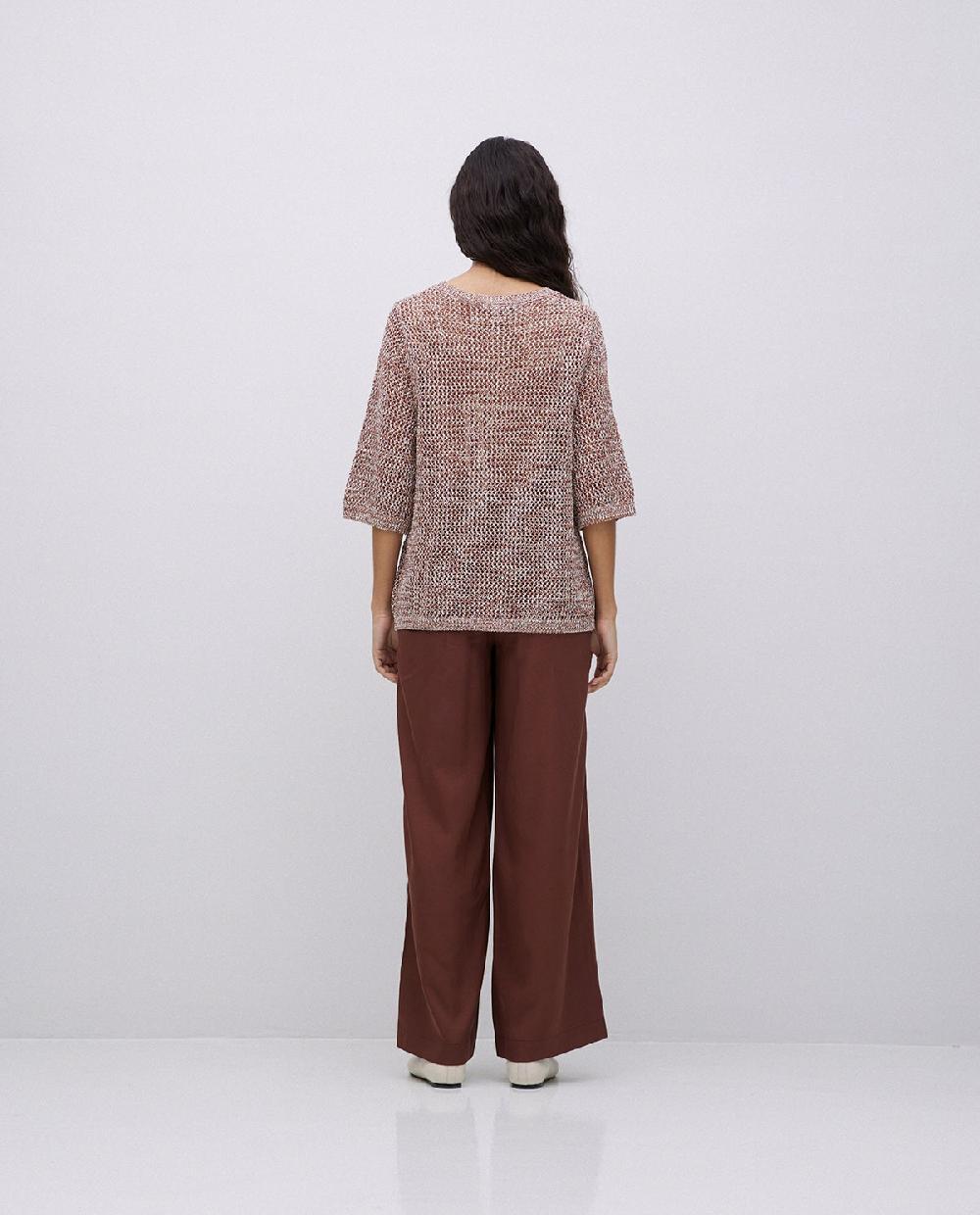 yerse Pantalones wide leg tencel chocolate Liquidación