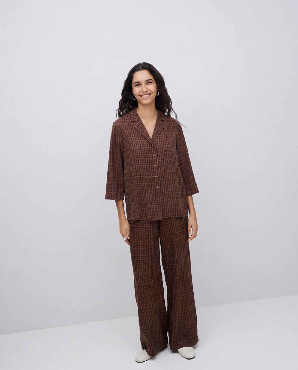 yerse Pantalones wide leg tencel marrón Tienda de fábrica