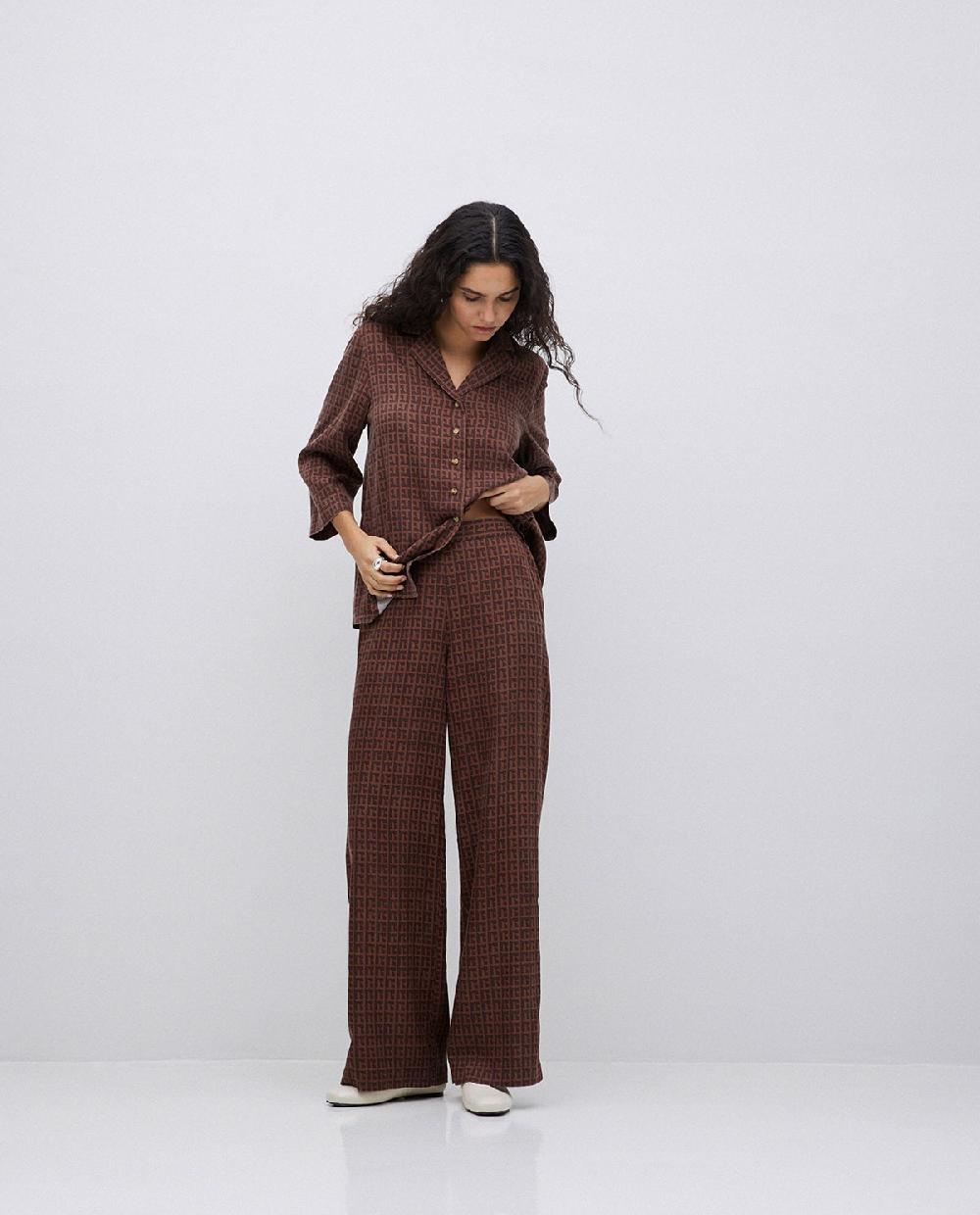 yerse Pantalones wide leg tencel marrón Tienda de fábrica