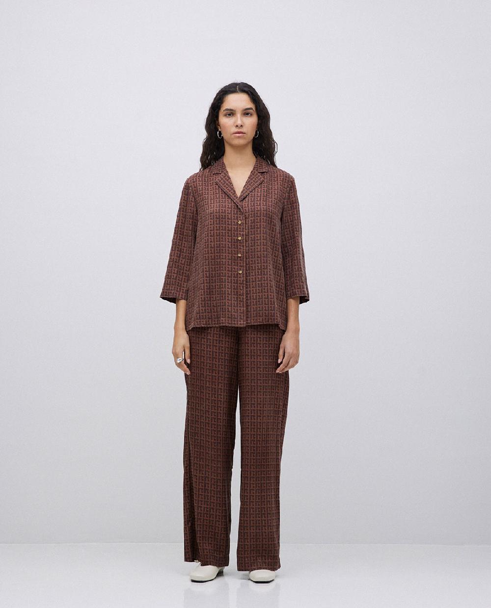 yerse Pantalones wide leg tencel marrón Tienda de fábrica