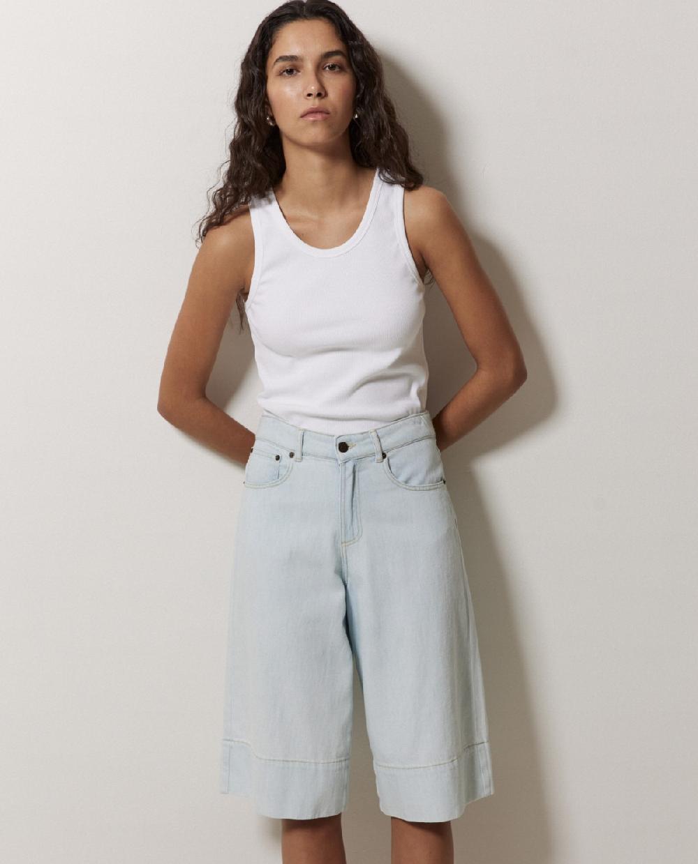 yerse Top canalé 100% algodón orgánico blanco Oferta exclusiva