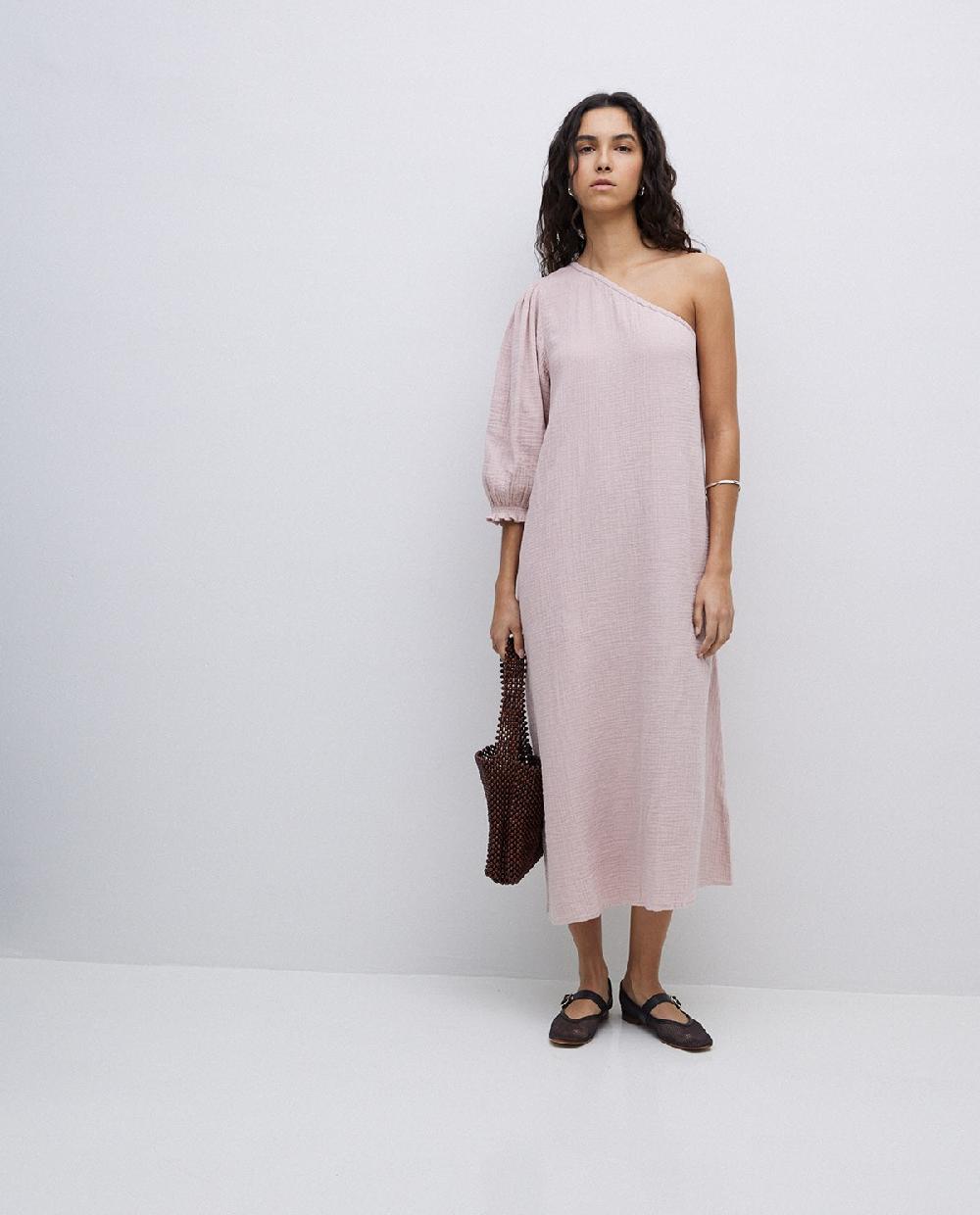 yerse Vestido asimétrico doble gasa rosa pálido Precio ultrabajo