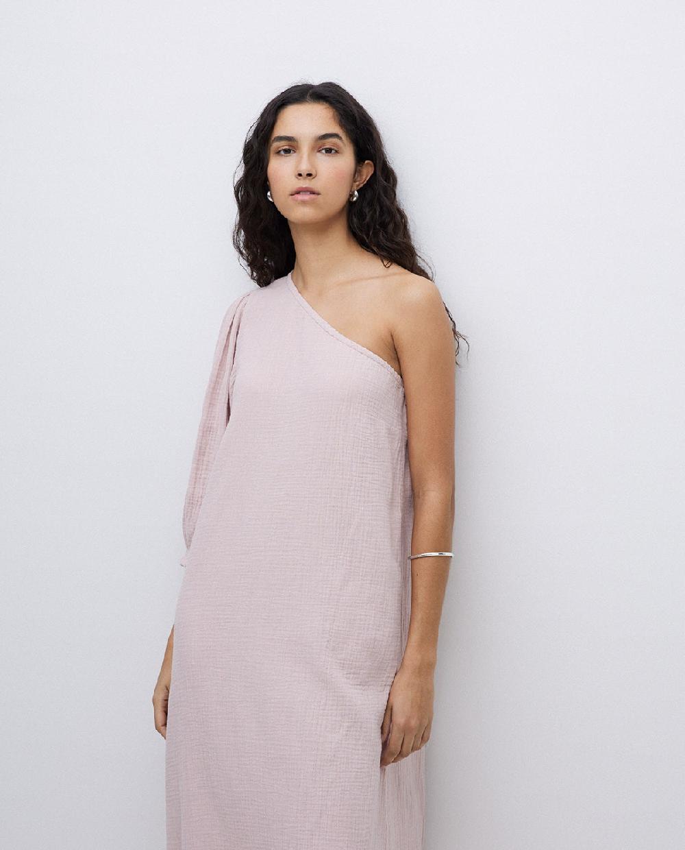 yerse Vestido asimétrico doble gasa rosa pálido Precio ultrabajo