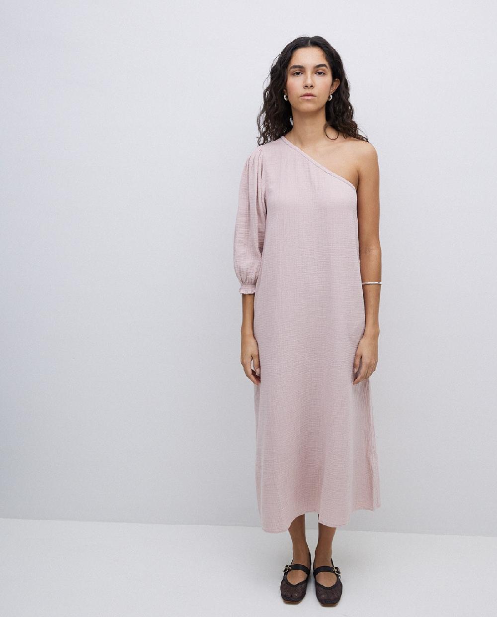 yerse Vestido asimétrico doble gasa rosa pálido Precio ultrabajo