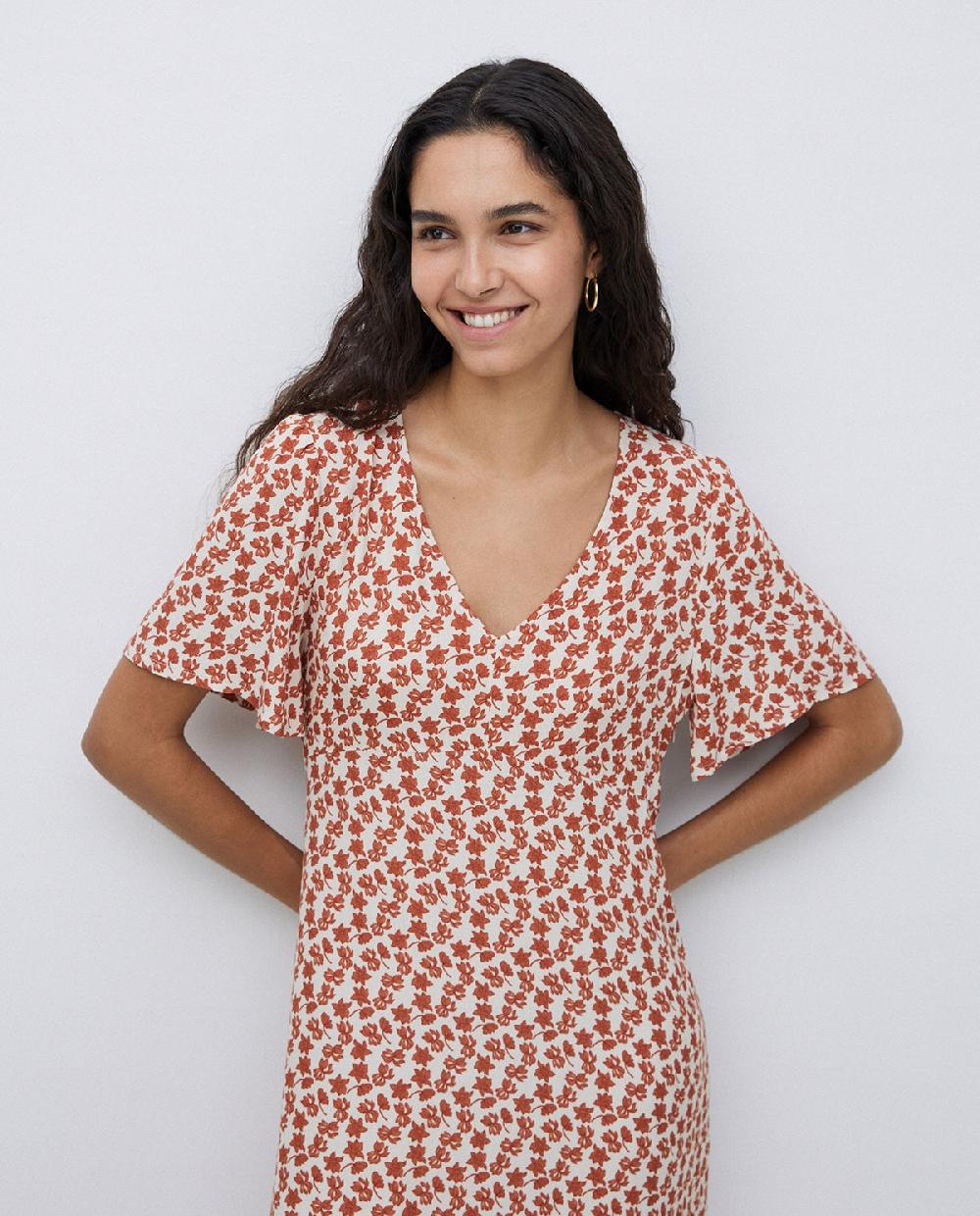 yerse Vestido creppe viscosa ecovero terracota 2025
