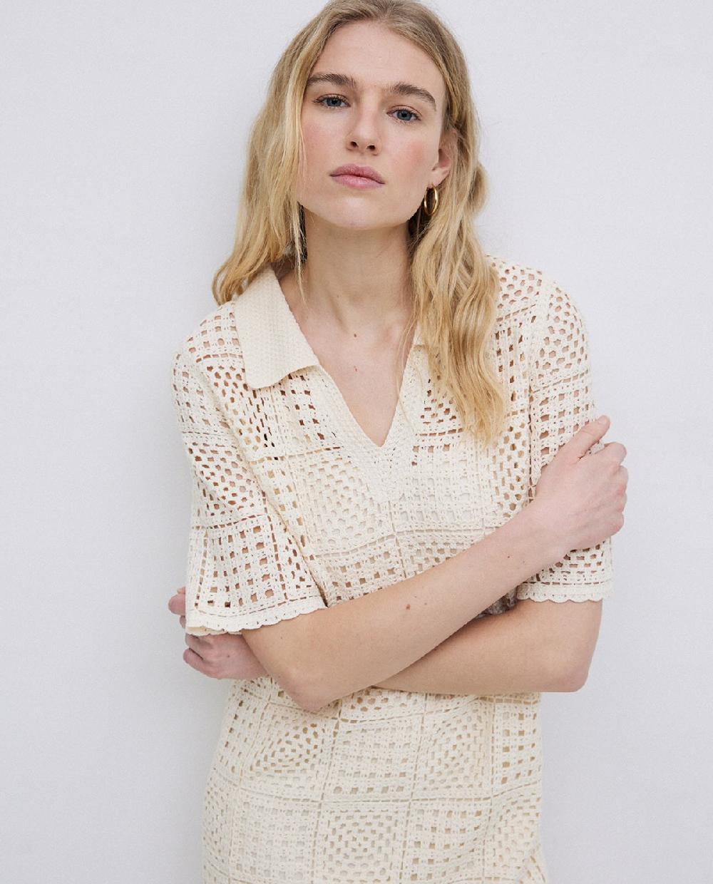 yerse Vestido crochet cuello polo crudo En línea