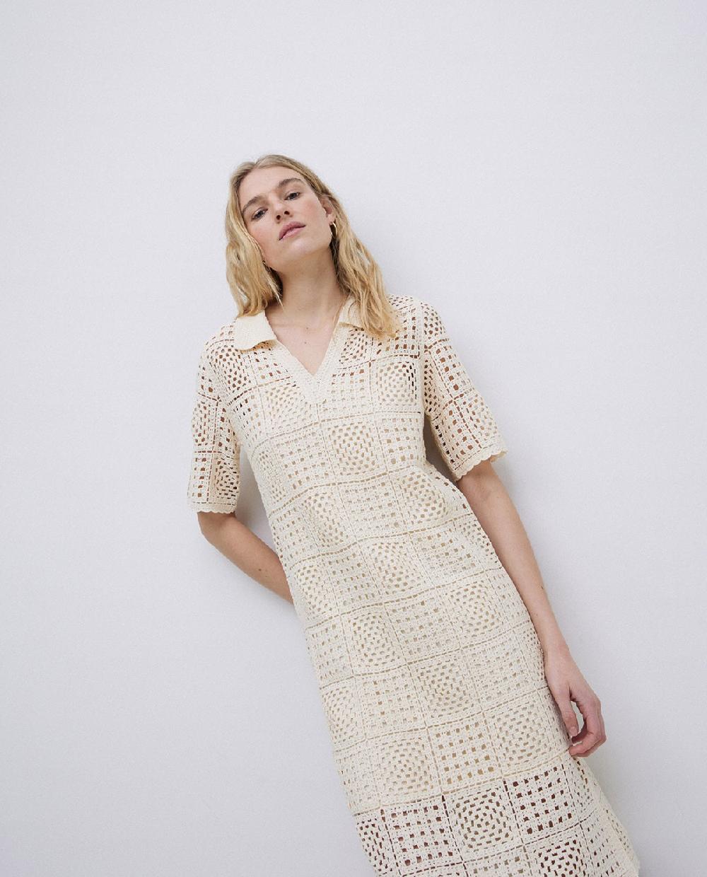 yerse Vestido crochet cuello polo crudo En línea