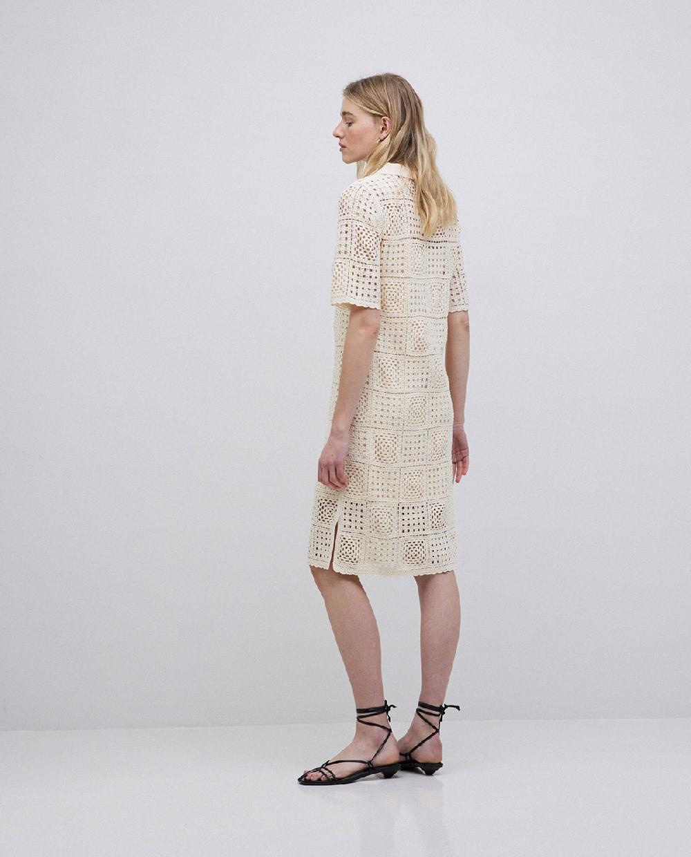 yerse Vestido crochet cuello polo crudo En línea