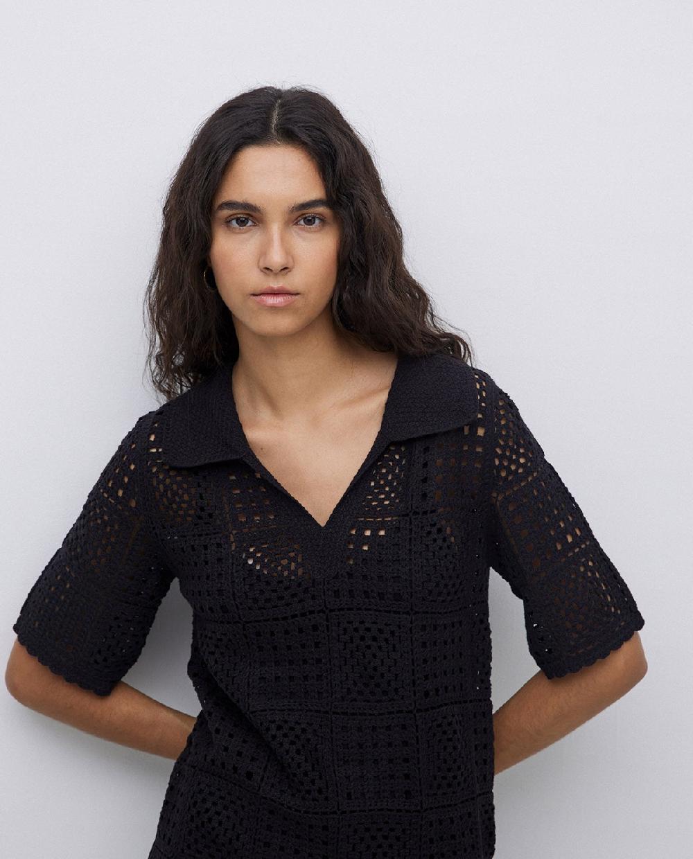 yerse Vestido crochet cuello polo negro Outlet