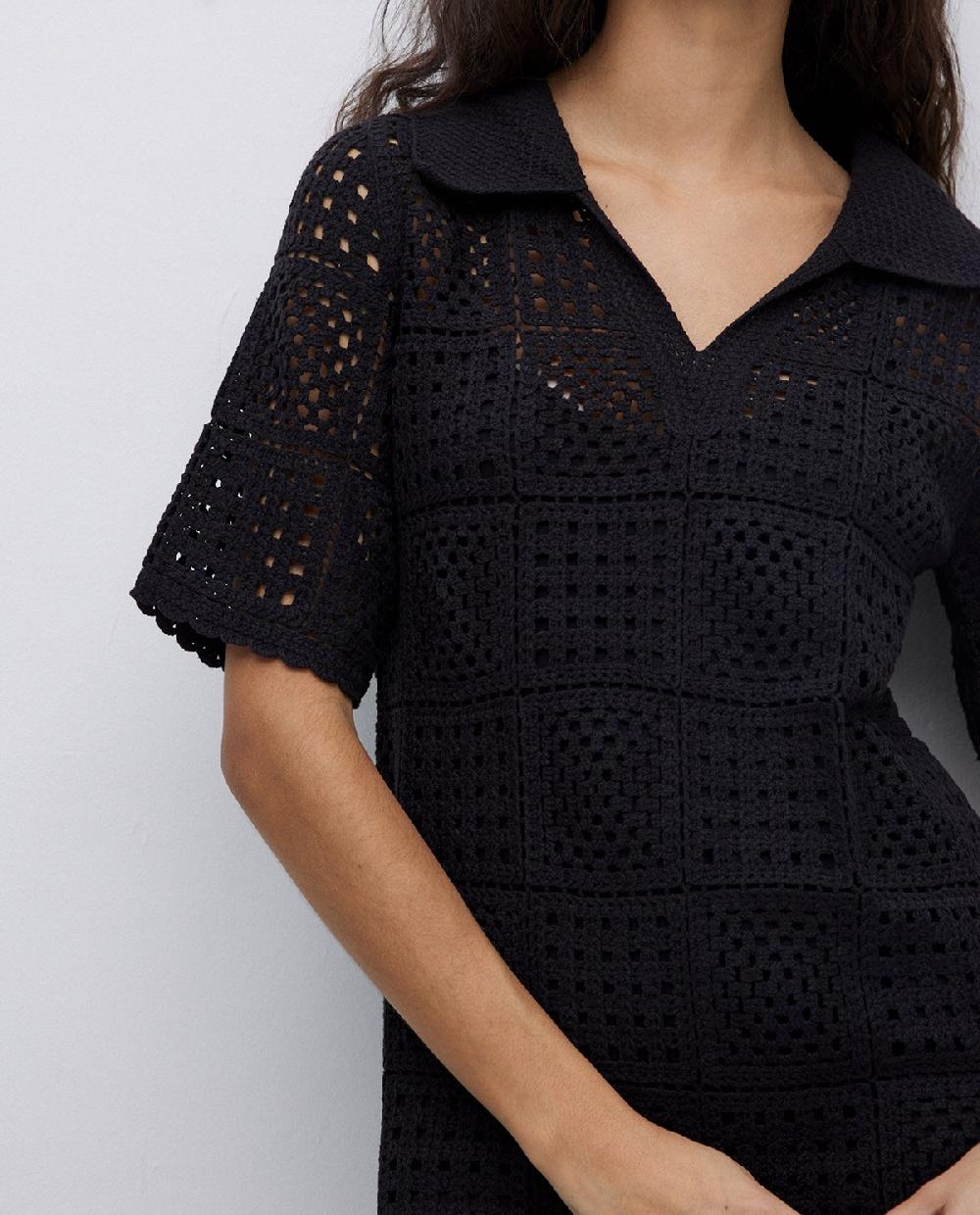 yerse Vestido crochet cuello polo negro Outlet