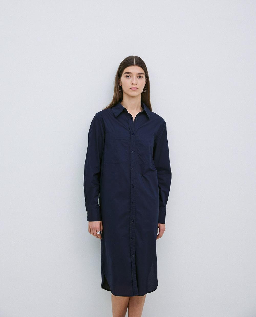 yerse Vestido cuello camisero popelín azul oscuro Outlet online