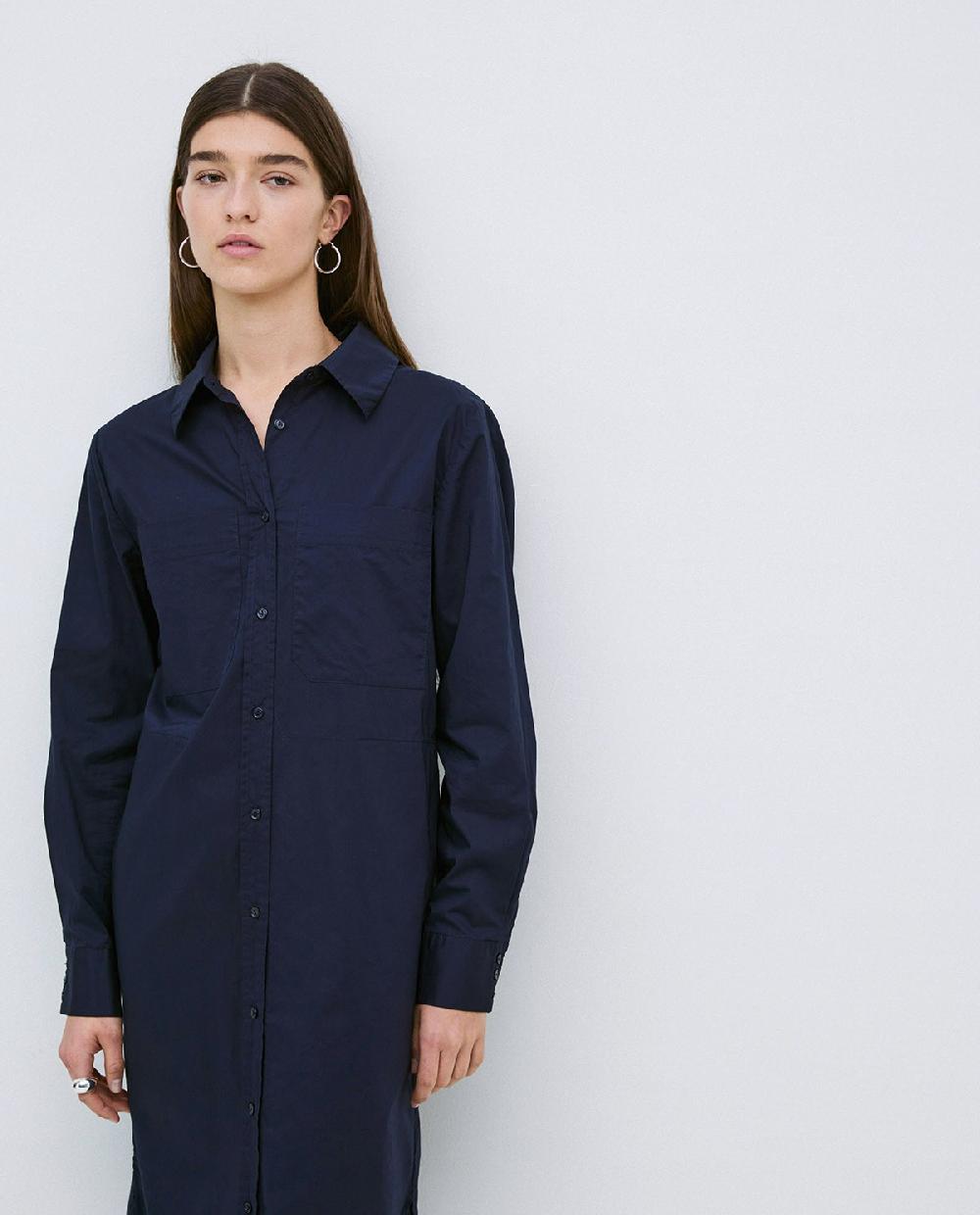 yerse Vestido cuello camisero popelín azul oscuro Outlet online