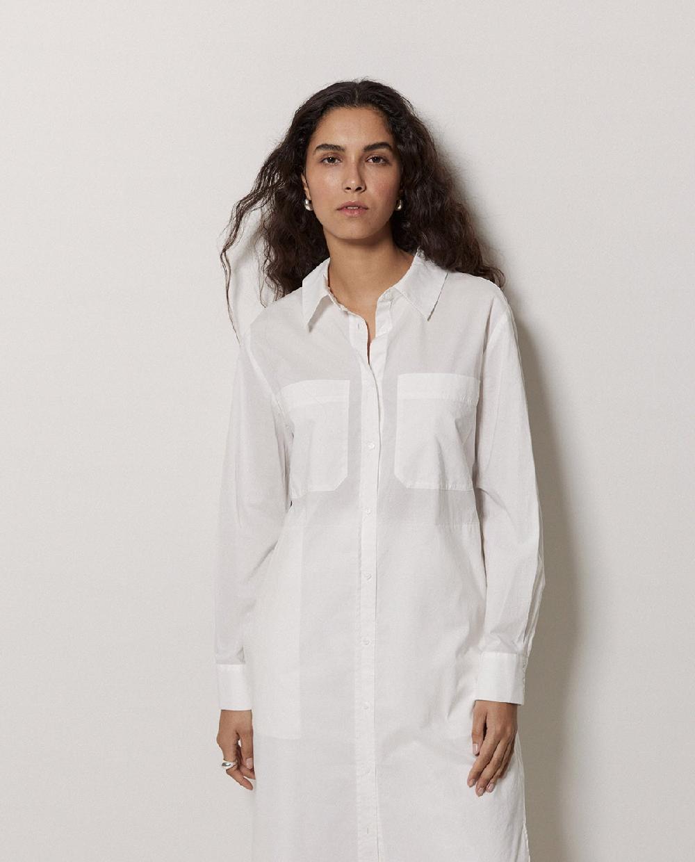 yerse Vestido cuello camisero popelín blanco Rebajas