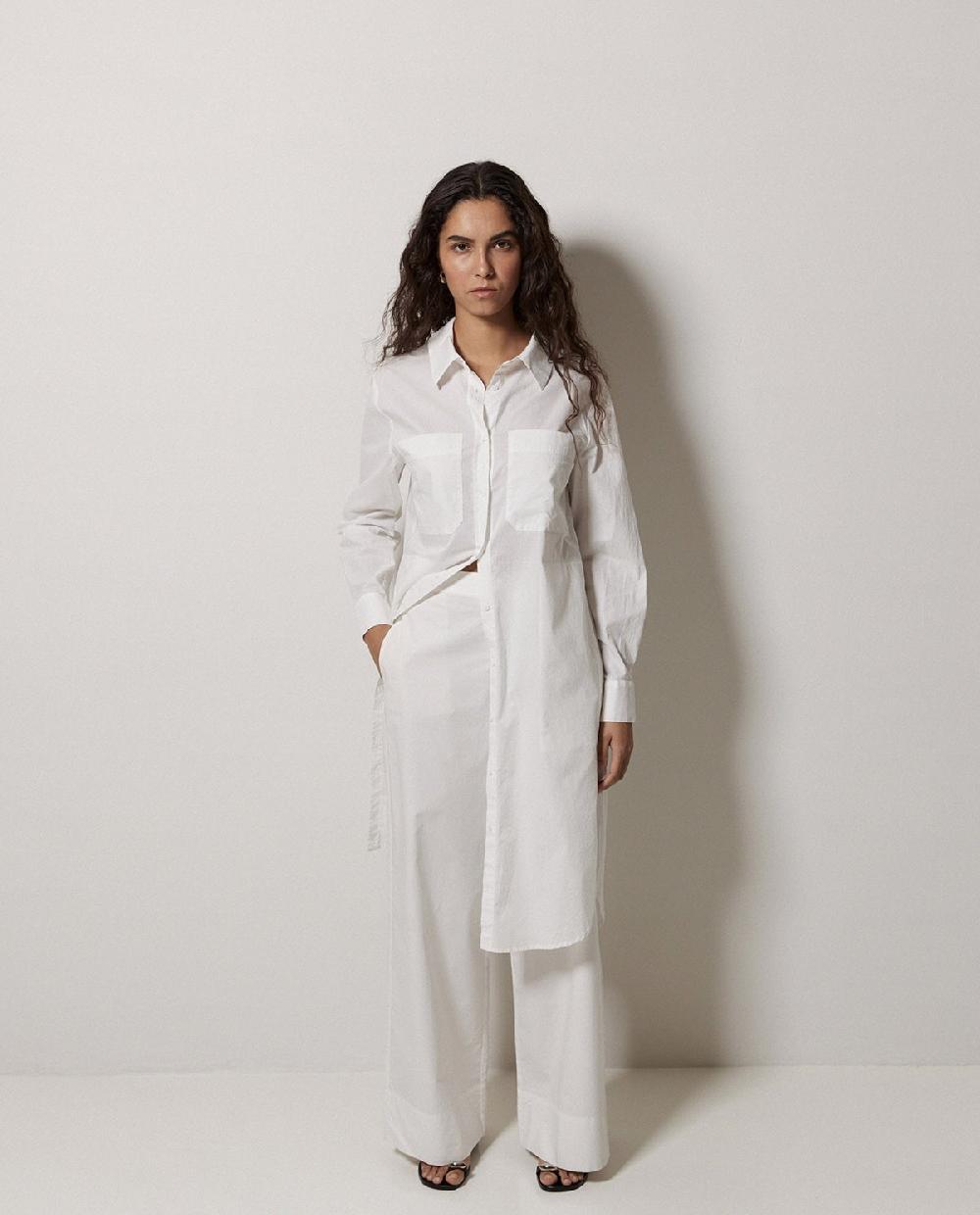 yerse Vestido cuello camisero popelín blanco Rebajas