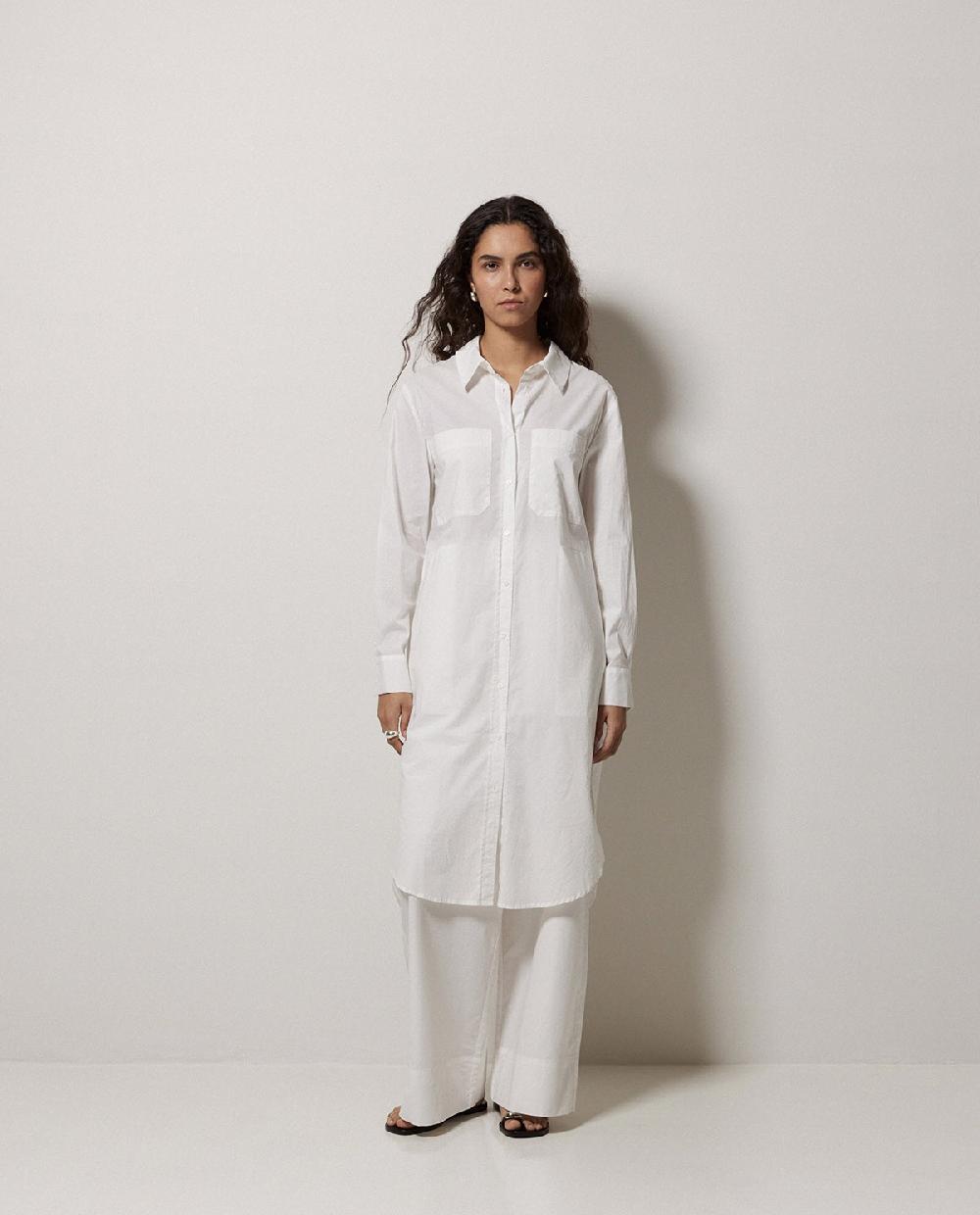 yerse Vestido cuello camisero popelín blanco Rebajas
