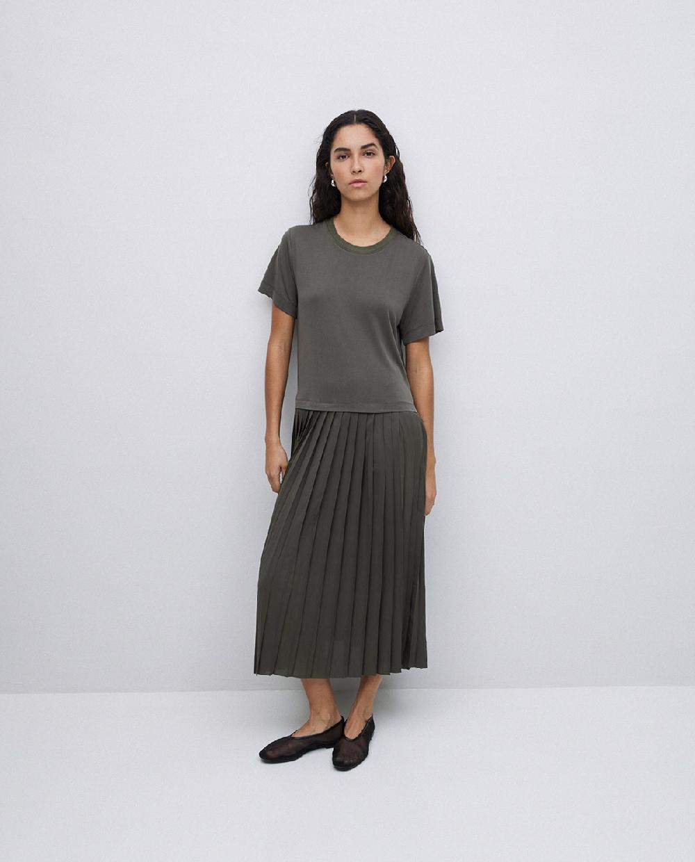 yerse Vestido evasé falda plisada caqui Venta caliente