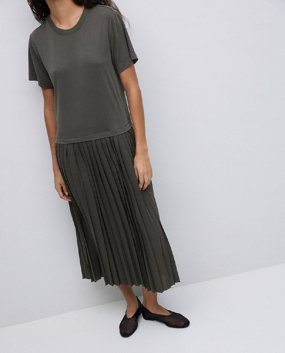 yerse Vestido evasé falda plisada caqui Venta caliente