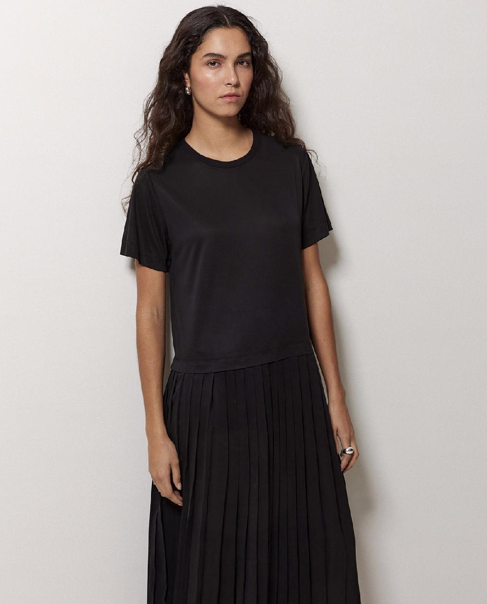 yerse Vestido evasé falda plisada negro En oferta