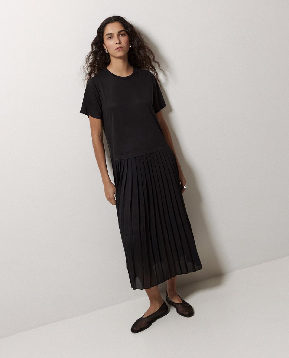 yerse Vestido evasé falda plisada negro En oferta
