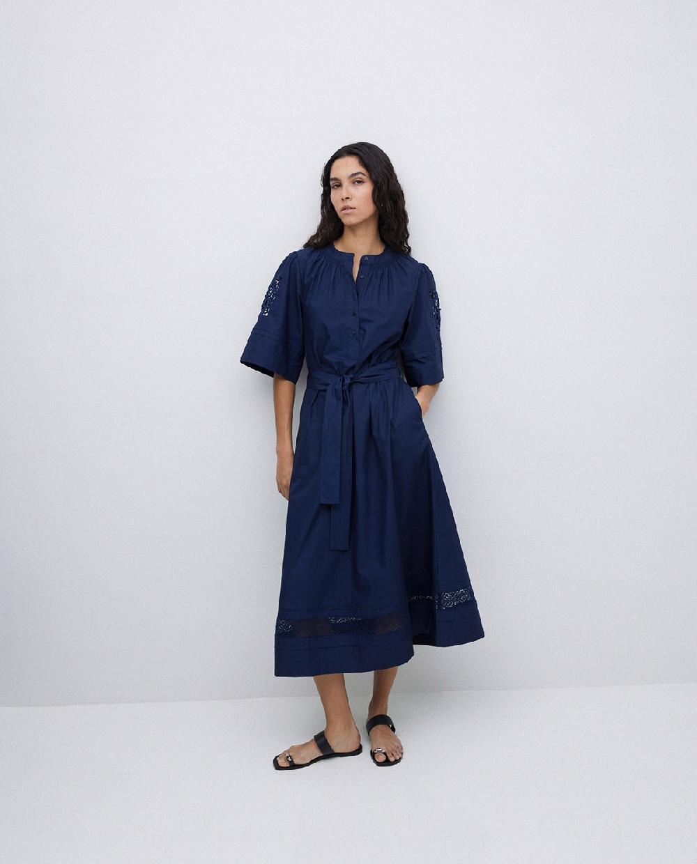 yerse Vestido popelín puntillas azul oscuro Descuento