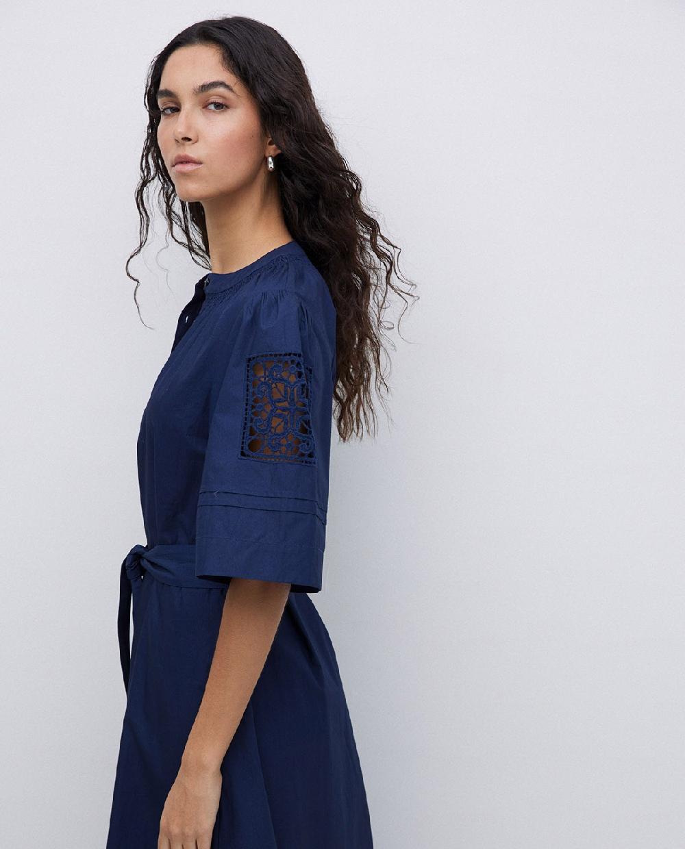 yerse Vestido popelín puntillas azul oscuro Descuento