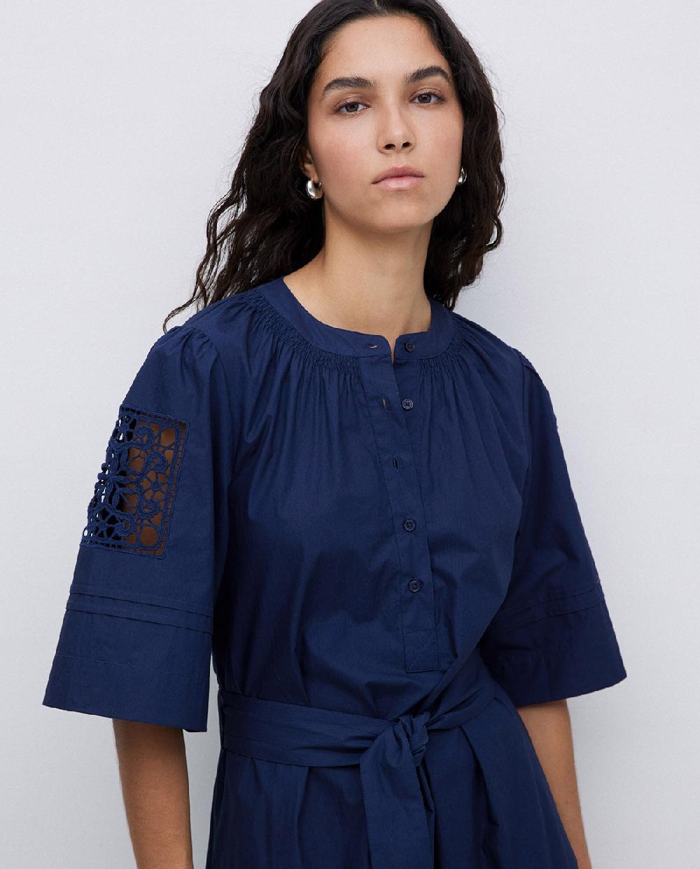 yerse Vestido popelín puntillas azul oscuro Descuento