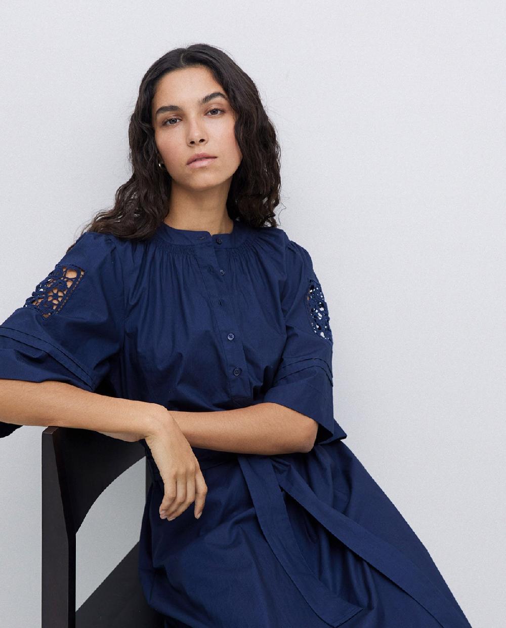 yerse Vestido popelín puntillas azul oscuro Descuento