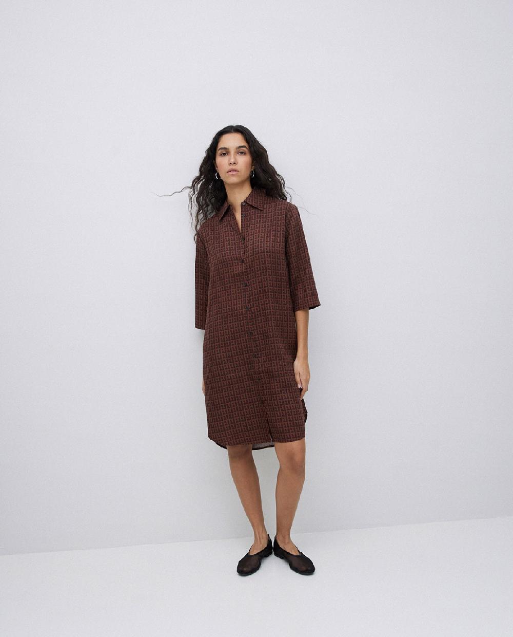 yerse Vestido tencel cuello camisero chocolate Tienda