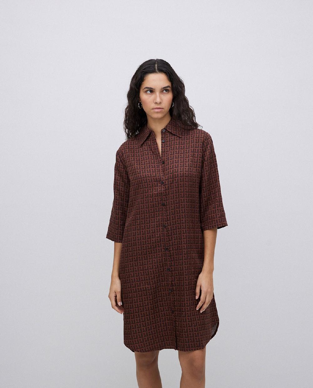 yerse Vestido tencel cuello camisero chocolate Tienda