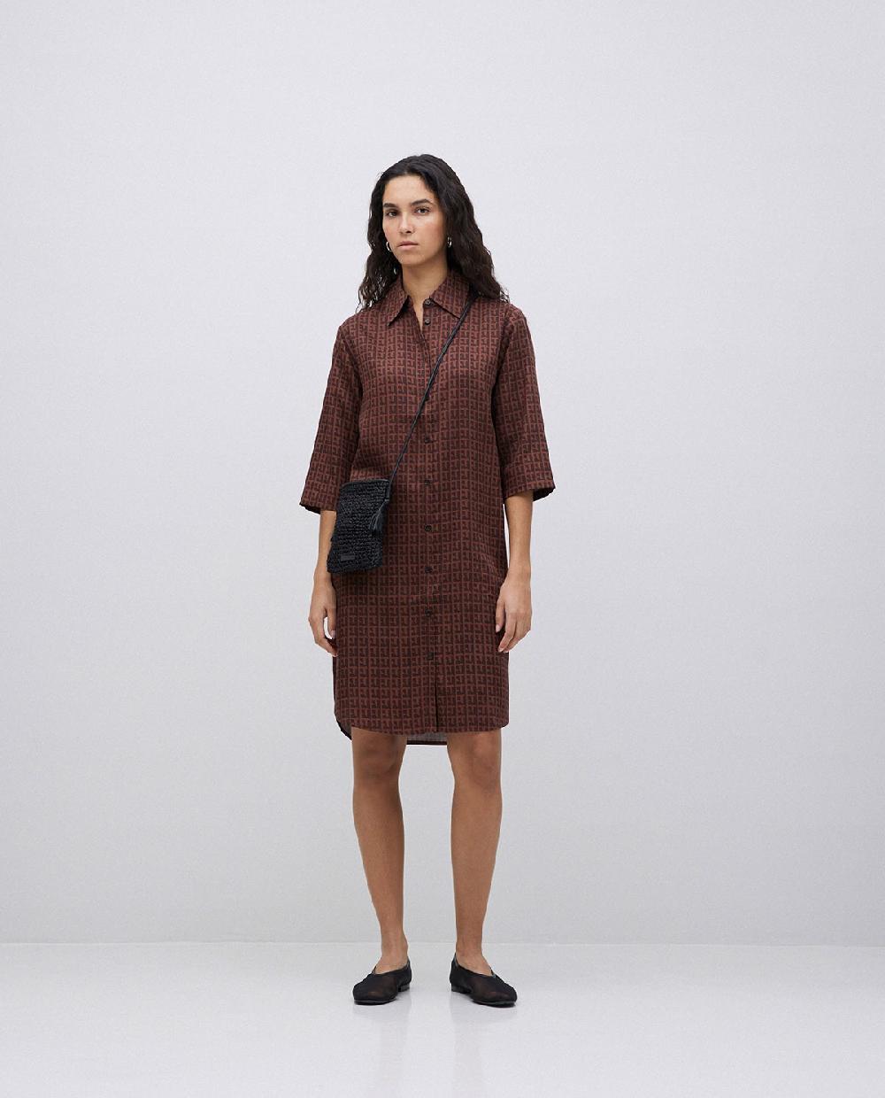 yerse Vestido tencel cuello camisero chocolate Tienda
