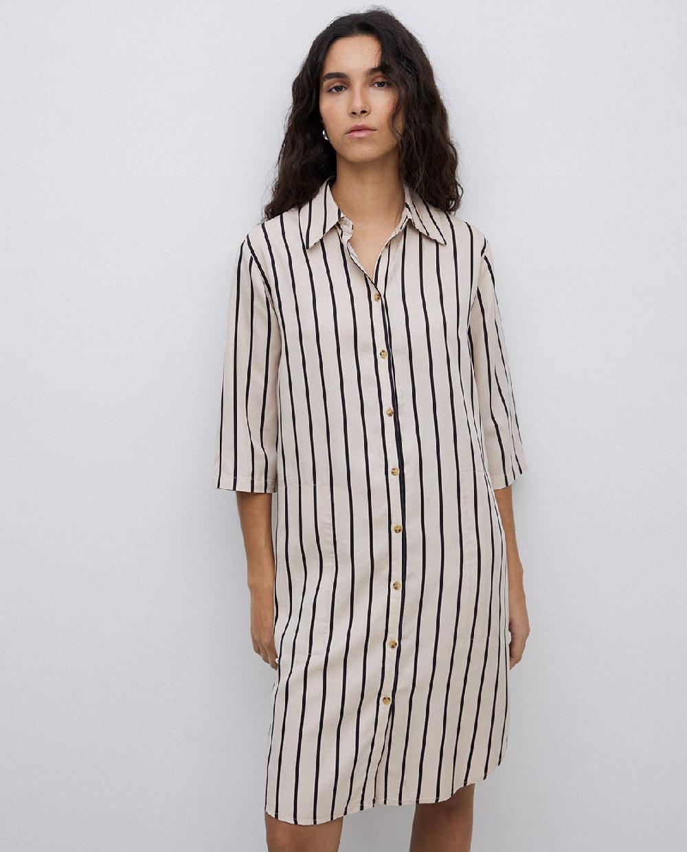 yerse Vestido tencel cuello camisero crudo Tienda