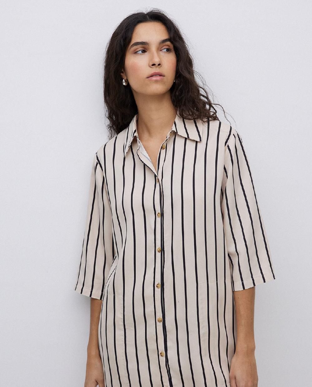 yerse Vestido tencel cuello camisero crudo Tienda