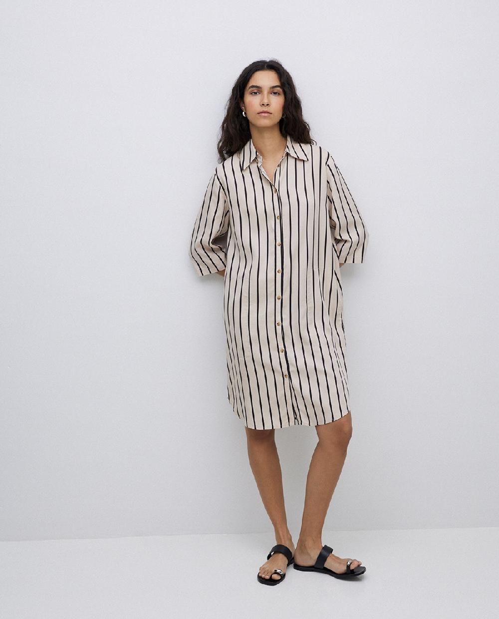 yerse Vestido tencel cuello camisero crudo Tienda