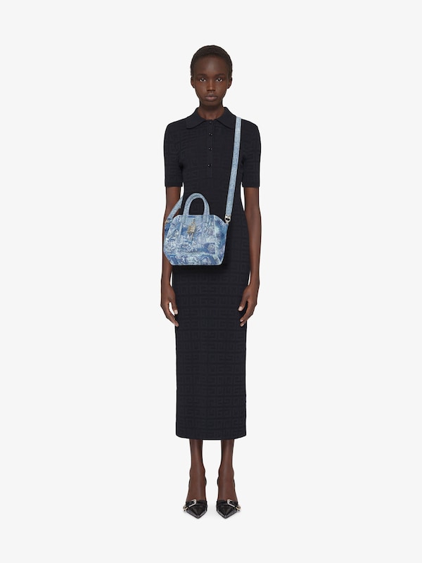 Givenchy Mini Antigona Lock bag in washed embroidered denim Rebajas de fin de temporada