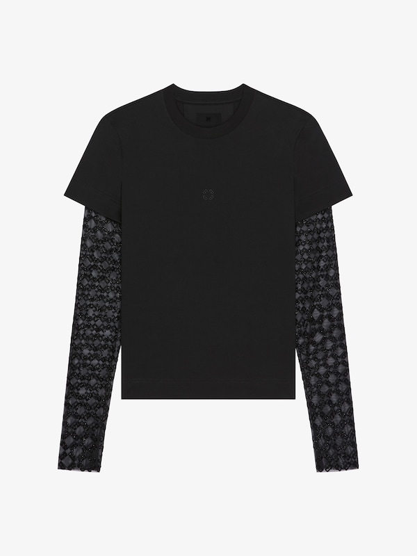 Givenchy Overlapped slim fit t-shirt in cotton and tulle Oferta especial de fábrica