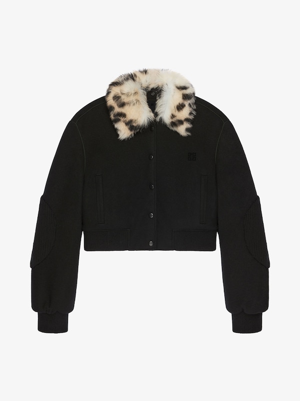 Givenchy Cropped varsity jacket in wool and leopard print fur Ofertas