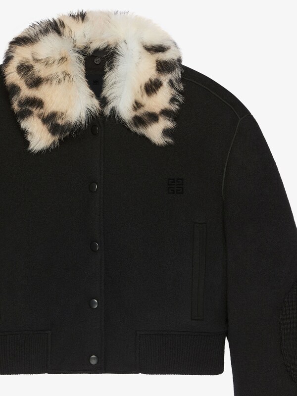 Givenchy Cropped varsity jacket in wool and leopard print fur Ofertas