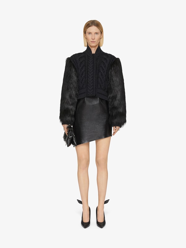 Givenchy Varsity jacket in cable knit wool and faux fur En oferta