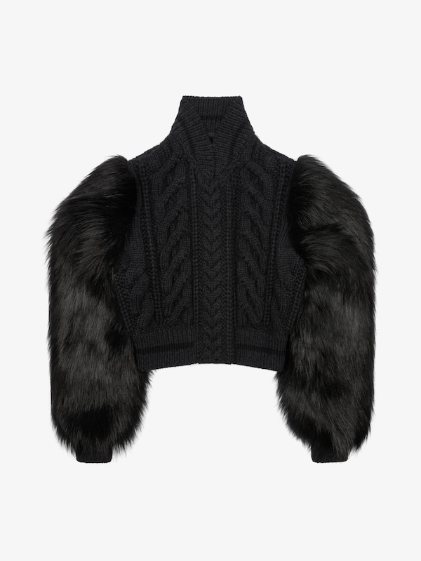 Givenchy Varsity jacket in cable knit wool and faux fur En oferta