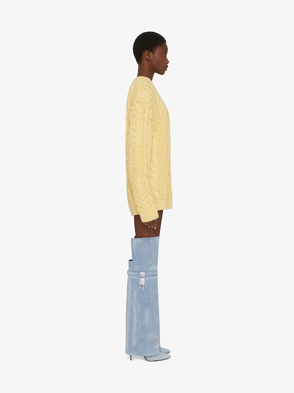 Givenchy Shark Lock Stiletto over-the-knee boots in washed denim Envío internacional gratuito