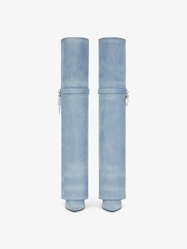 Givenchy Shark Lock Stiletto over-the-knee boots in washed denim Envío internacional gratuito