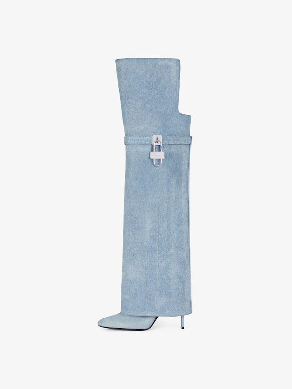 Givenchy Shark Lock Stiletto over-the-knee boots in washed denim Envío internacional gratuito