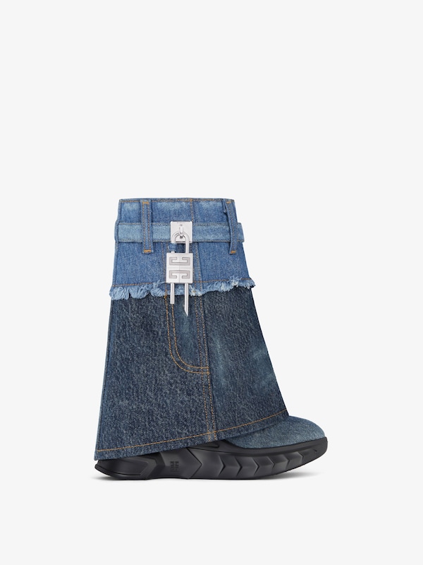 Givenchy Shark Lock Biker ankle boots in bicolor washed denim