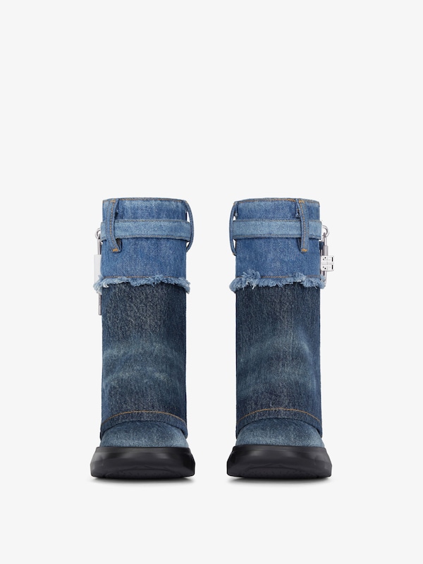 Givenchy Shark Lock Biker ankle boots in bicolor washed denim Outlet