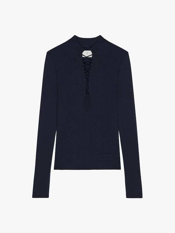 Givenchy Slim fit sweater in cashmere with laces Descuento por venta flash